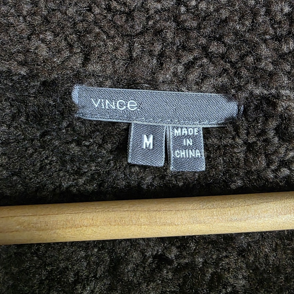 Vince M Shearling Leather Coat Spanish Merino Lamb Wool Brown Suede Hooded - Picture 11 of 13